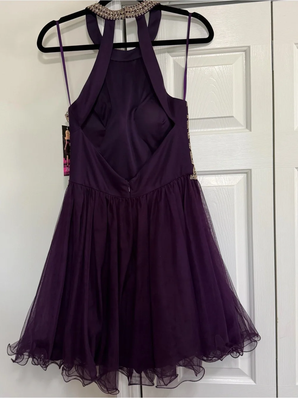 Blondie Purple Gold Trimmed Halter Neck Cocktail Homecoming Dress NWT Size 11